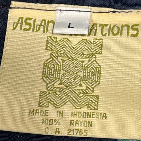 Asian creations Blue purple button up tropical SHIRT beaded round neck WOMENS Lg - Picture 4 of 14